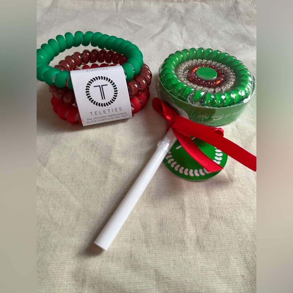 Teleties Large Hair Ties Classy Christmas & Jolly Pop Green!  New & NLA